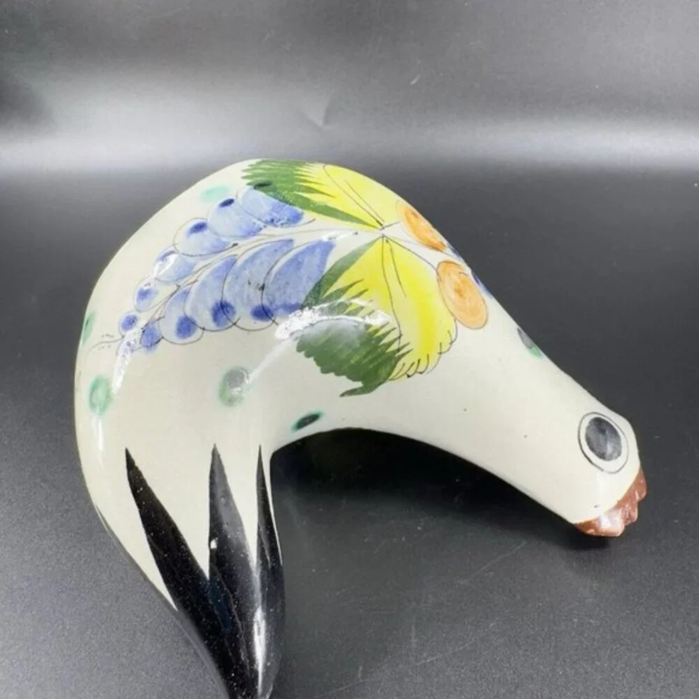 VTG Tonala Mexico Folk Art Pottery Chicken Rooster Hand Painted Figurine‎ Signed